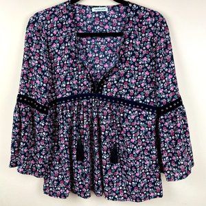 Cache Cache Boho Floral Baby Doll Peasant Blouse M